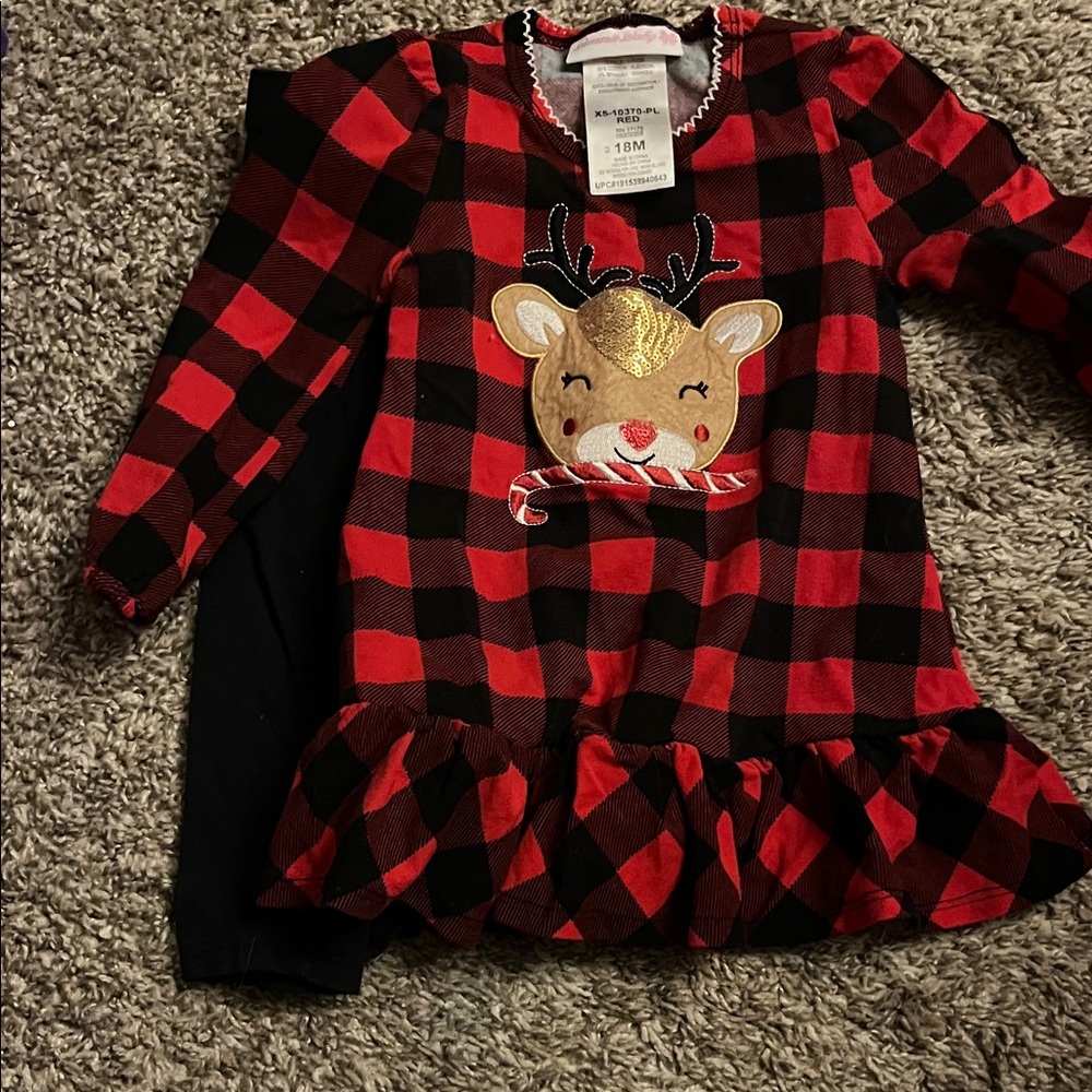 Red and Black Plaid Reindeer Kids Matching Set
